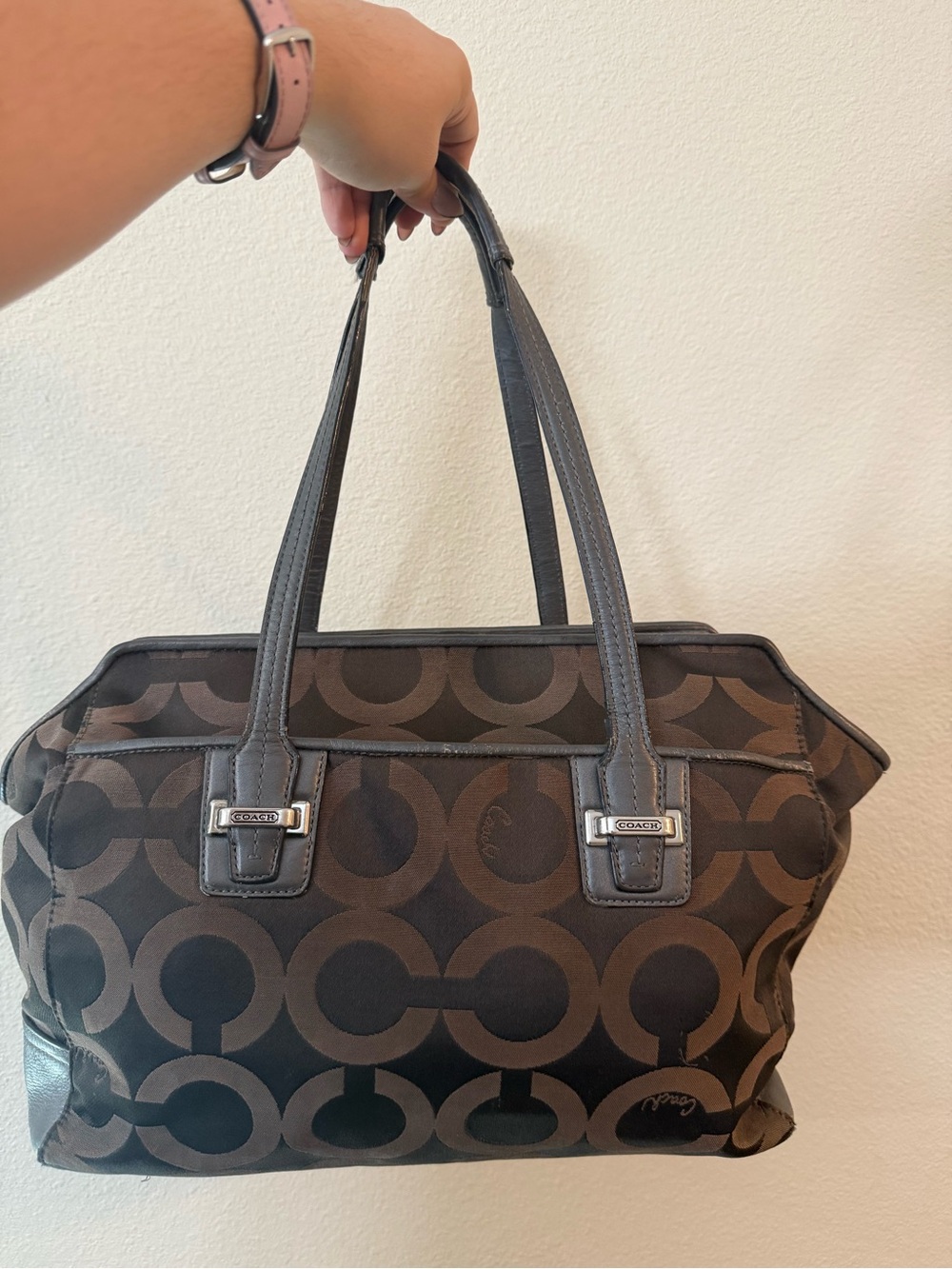 Coach Brown and Black Signature C Tote Shoulder Bag